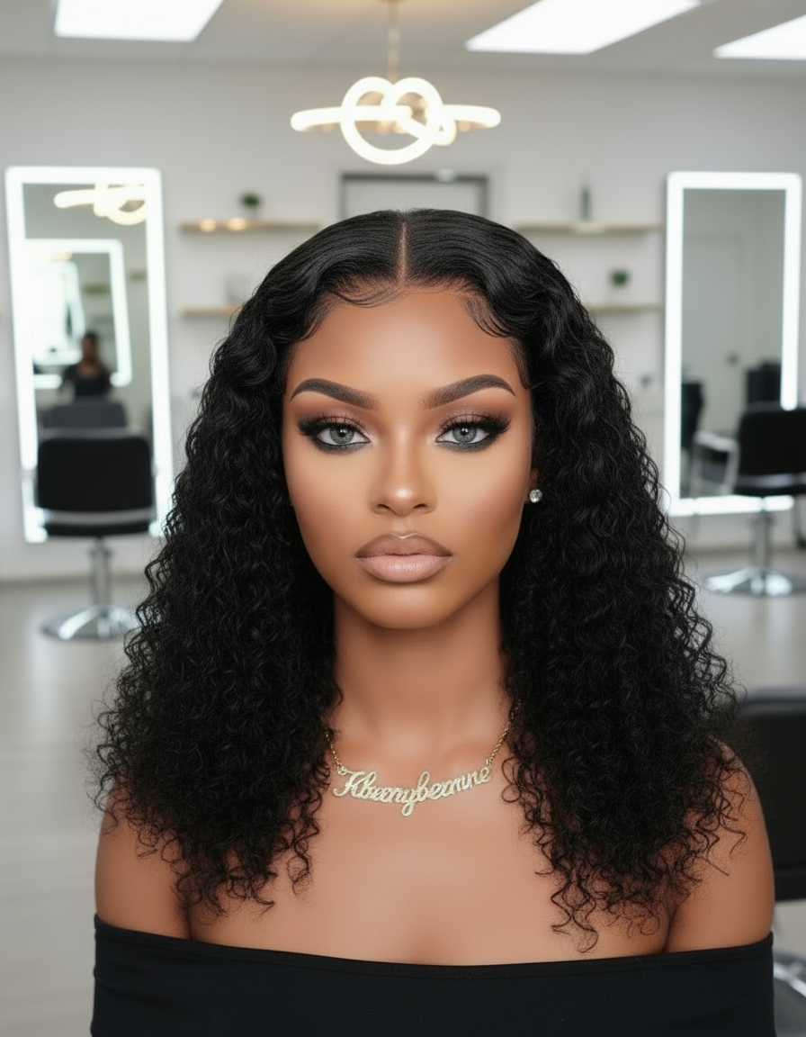 Decouvrez la beauté du cheveu bresilien cette jeune femme arbore une somptueuse perruque aux boucles parfaitement dessinées et rebondies qui encadrent parfaitement son visage avec naturel et elegance