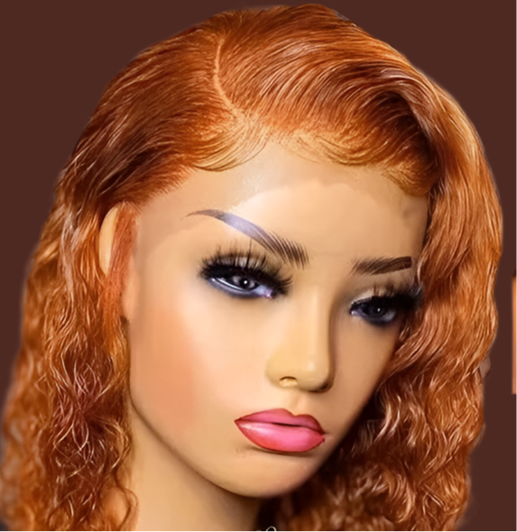 Perruque Bob Curly couleur Ginger (orange)cheveux 100%  naturel 180% Densité dentelle frontale 13x4
