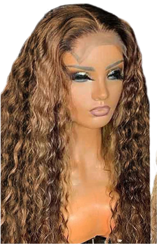 Perruque Water Wave 100% cheveux naturels bresiliens couleur Highlight ombre 4/27 avec dentelle frontale 13x4 150% HD ou 180% HD 10-30 pouces