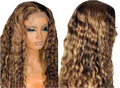 Perruque Water Wave 100% cheveux naturels bresiliens couleur Highlight ombre 4/27 avec dentelle frontale 13x4 150% HD ou 180% HD 10-30 pouces