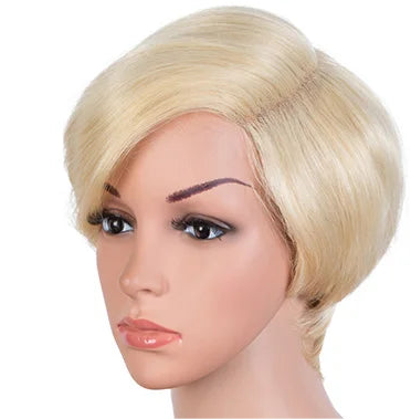 Perruque cheveux lisses Blonde Pixie Cut Bob 100% naturel brésilien