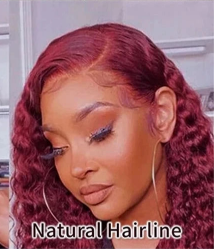 Perruque Deep curly cheveux naturel  couleur 99J  dentelle frontale HD 13X4 12-34 pouces