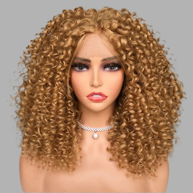 Perruque bouclée Kinky Curly synthétique Women Short Kinky Curly 150%HD 16 pouces