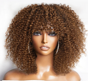 Perruque Afro Kinky Curly  Glueless 100% naturelle Péruvienne couleur noir , Marron , Blond miel 250%HD 12-14 pouces