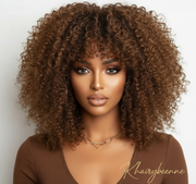 Perruque Afro Kinky Curly  Glueless 100% naturelle Péruvienne couleur noir , Marron , Blond miel 250%HD 12-14 pouces