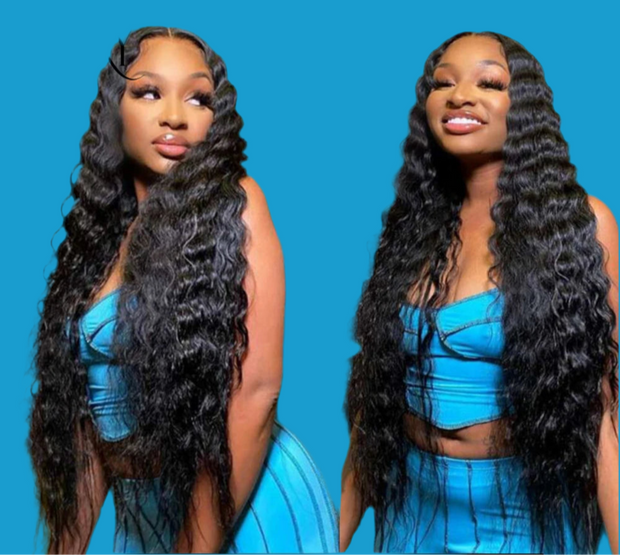 Perruque  Deep Wave 100%cheveux naturels couleur 1b dentelle frontale 13*4 du 18 au 32 pouces