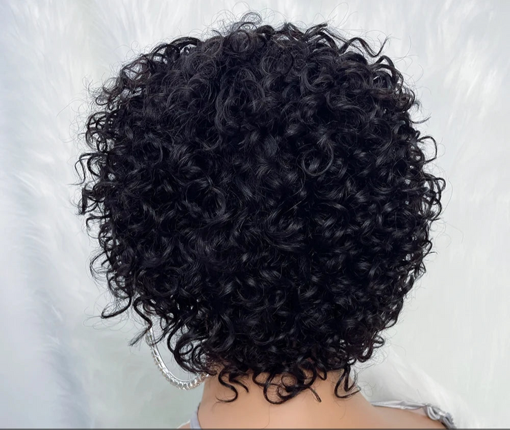 Perruque bouclée courte avec frange Glueless 100% naturel 180% HD 8 pouces