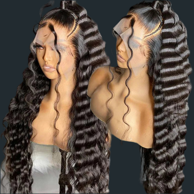 Perruque  Deep Wave 100%cheveux naturels couleur 1b dentelle frontale 13*4 du 18 au 32 pouces