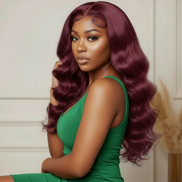 Perruque Body Wave couleur rouge en synthétique