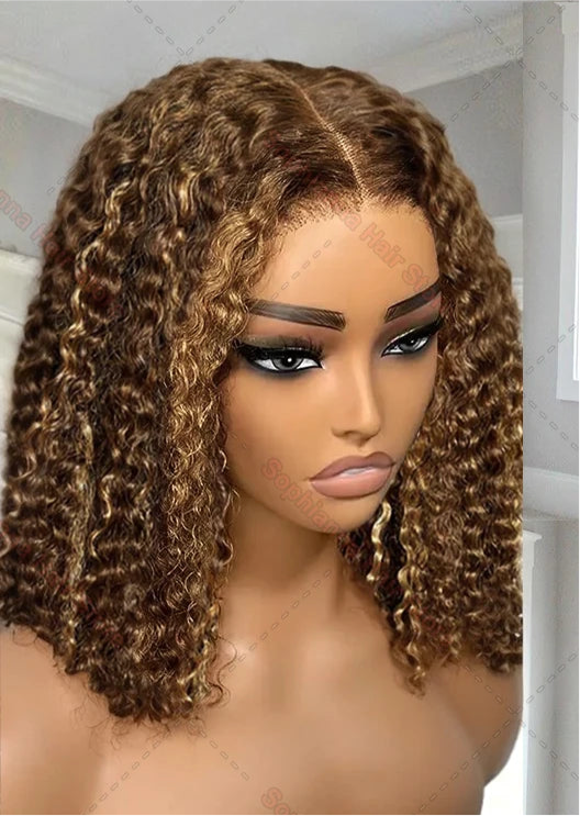 Perruque Deep Wave cheveux 100% naturel brésilienne couleur marron miel dentelle frontale 13x4 ou 13*6