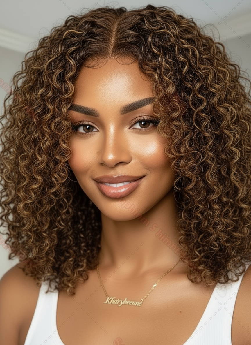 Perruque Deep Wave cheveux 100% naturel brésilienne couleur marron miel dentelle frontale 13x4 ou 13*6