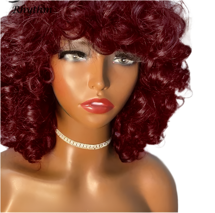 Perruque Curly Bob avec frange cheveux 100% naturel prêt à porter sans colle 180 HD du 8 au16 pouces