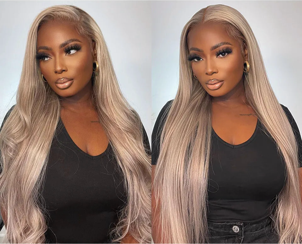 Perruque Body Wave 100% brésilienne couleur ombre blonde  P18/613 dentelle transparente 13*4  5*5 avec closure et baby hair 14 -26 pouces