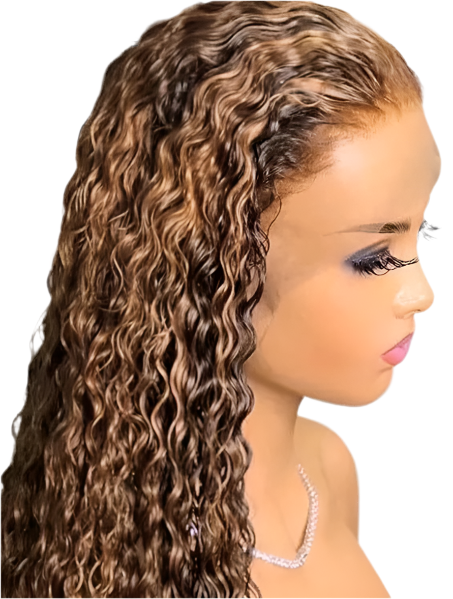 Perruque Water Wave 100% cheveux naturels bresiliens couleur Highlight ombre 4/27 avec dentelle frontale 13x4 150% HD ou 180% HD 10-30 pouces