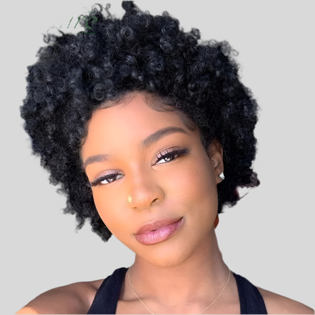 Perruque courte  Afro Curly cheveux 100% naturel brésilien couleur noir 1b