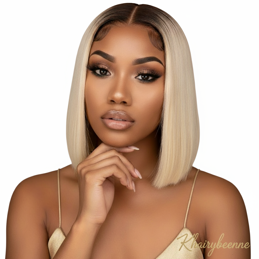 Perruque Bob straight cheveux naturels couleur 4/613 dentelle frontale 13X4  10-12 pouces