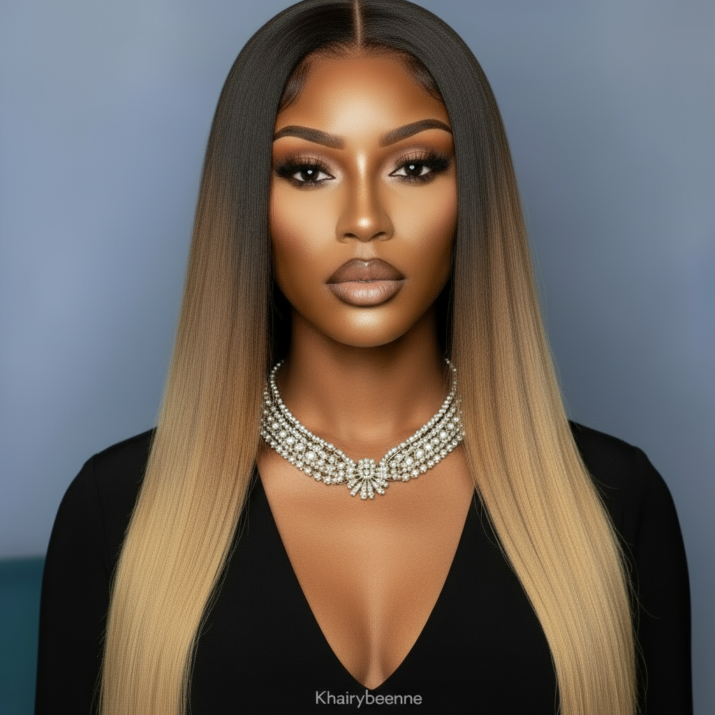 Perruque bob Lisse cheveux 100% naturel brésilien  couleur ombre miel 2/27  et couleur 1b dentelle frontale 13×4 180% HD du 12 au 24 pouces