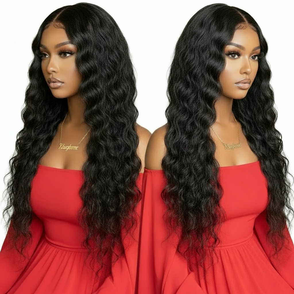 Perruque  Deep Wave 100%cheveux naturels couleur 1b dentelle frontale 13*4 du 18 au 32 pouces