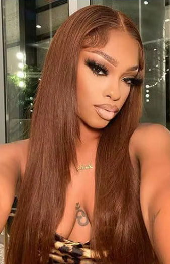 Perruque cheveux lisse 100% naturel brésilienne couleur marron dentelle 13x6  HD
