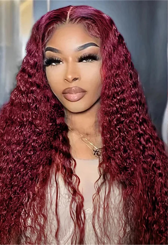 Perruque Deep curly cheveux naturel  couleur 99J  dentelle frontale HD 13X4 12-34 pouces