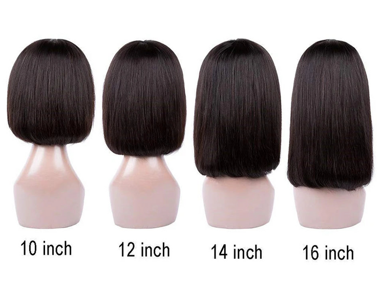 Perruque cheveux lisse avec une frange 100%  naturel brésilienne  HD  150% couleur 1 b 8-16 pouces