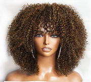 Perruque Afro Kinky Curly  Glueless 100% naturelle Péruvienne couleur noir , Marron , Blond miel 250%HD 12-14 pouces