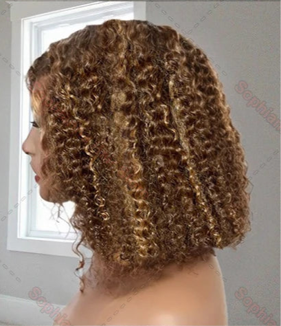 Perruque Deep Wave cheveux 100% naturel brésilienne couleur marron miel dentelle frontale 13x4 ou 13*6