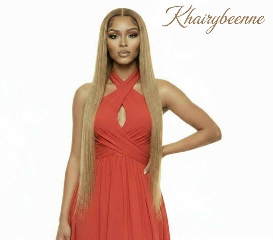 Perruque cheveux lisse 100% naturel couleur blond miel avec dentelle frontale 13*6/4  180%ou220%HD   13x6/4  12-30 Pouces