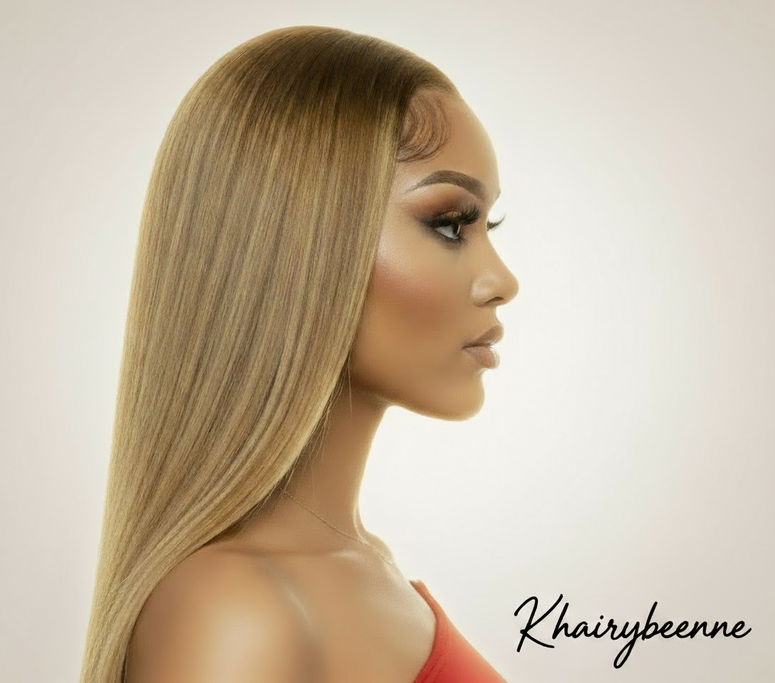 Perruque cheveux lisse 100% naturel couleur blond miel avec dentelle frontale 13*6/4  180%ou220%HD   13x6/4  12-30 Pouces