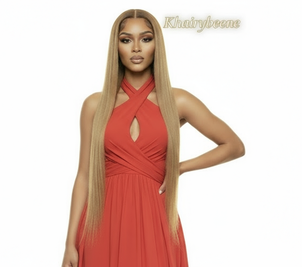 Perruque cheveux lisse 100% naturel couleur blond miel avec dentelle frontale 13*6/4  180%ou220%HD   13x6/4  12-30 Pouces