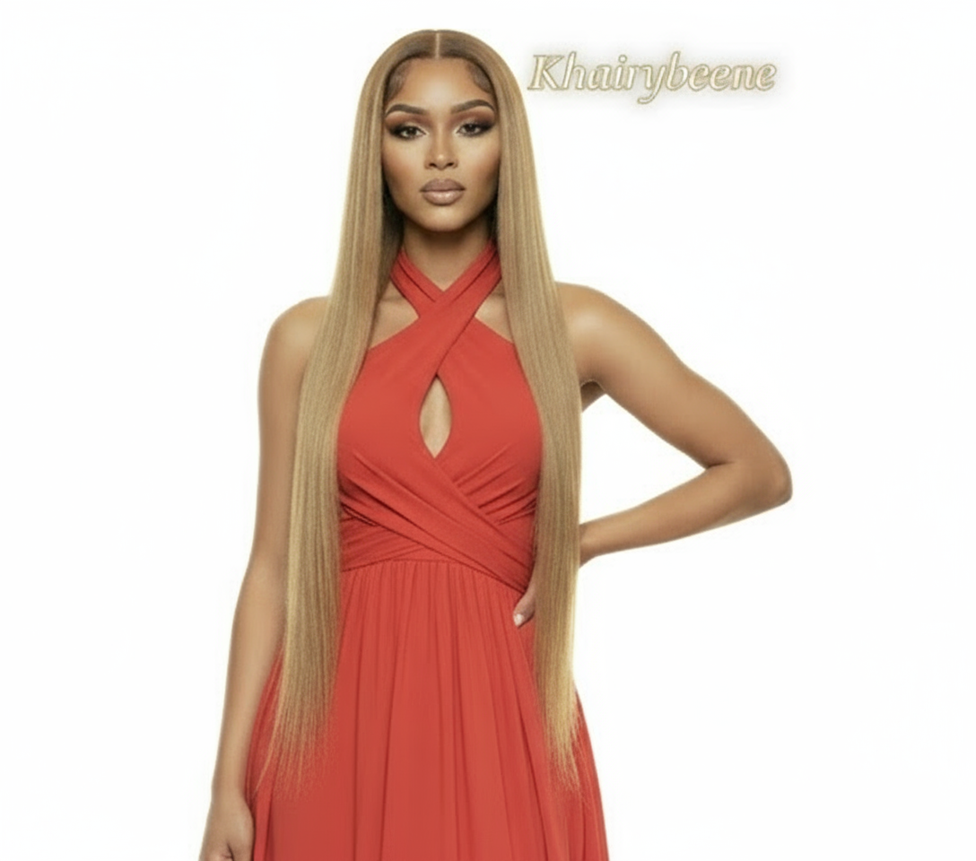 Perruque cheveux lisse 100% naturel couleur blond miel avec dentelle frontale 13*6/4  180%ou220%HD   13x6/4  12-30 Pouces