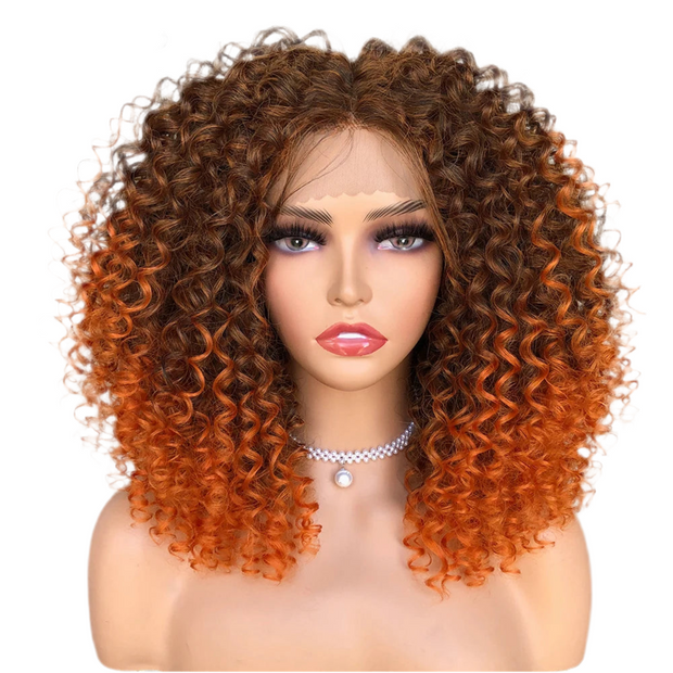 Perruque bouclée Kinky Curly synthétique Women Short Kinky Curly 150%HD 16 pouces