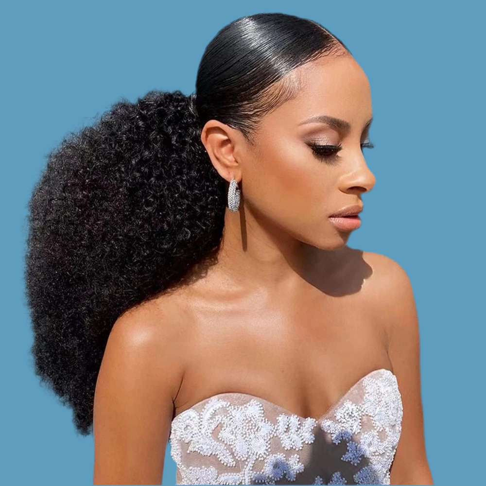 Postiche (Ponytail) bouclé Afro Kinky cheveux 100% naturel  Clip