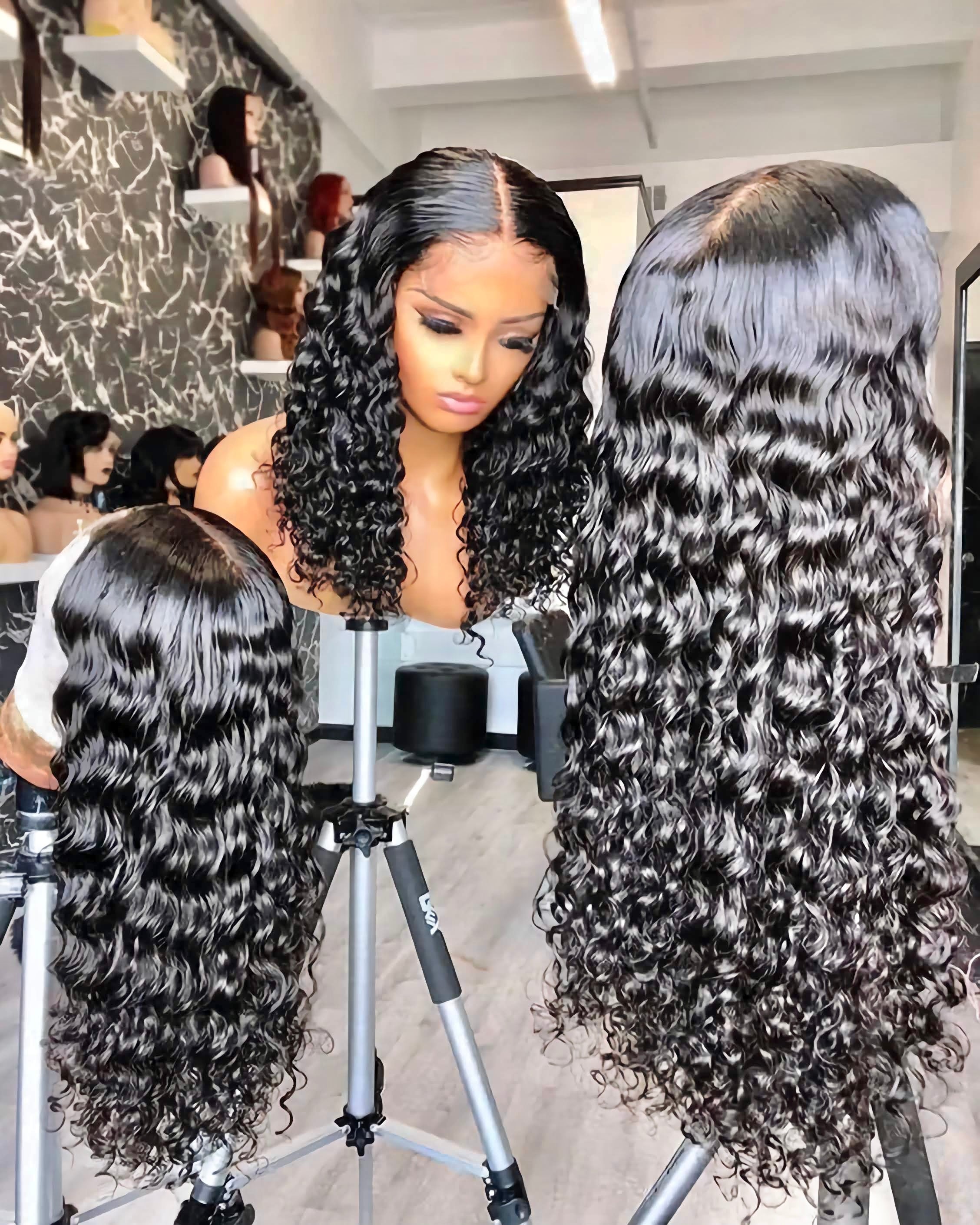 Perruque Deep Wave 100%cheveux bresiliens naturels 200 %Densité  avec sa closure 6x4 5x5 et dentelle frontale sans colle  du 16 au 38 pouces