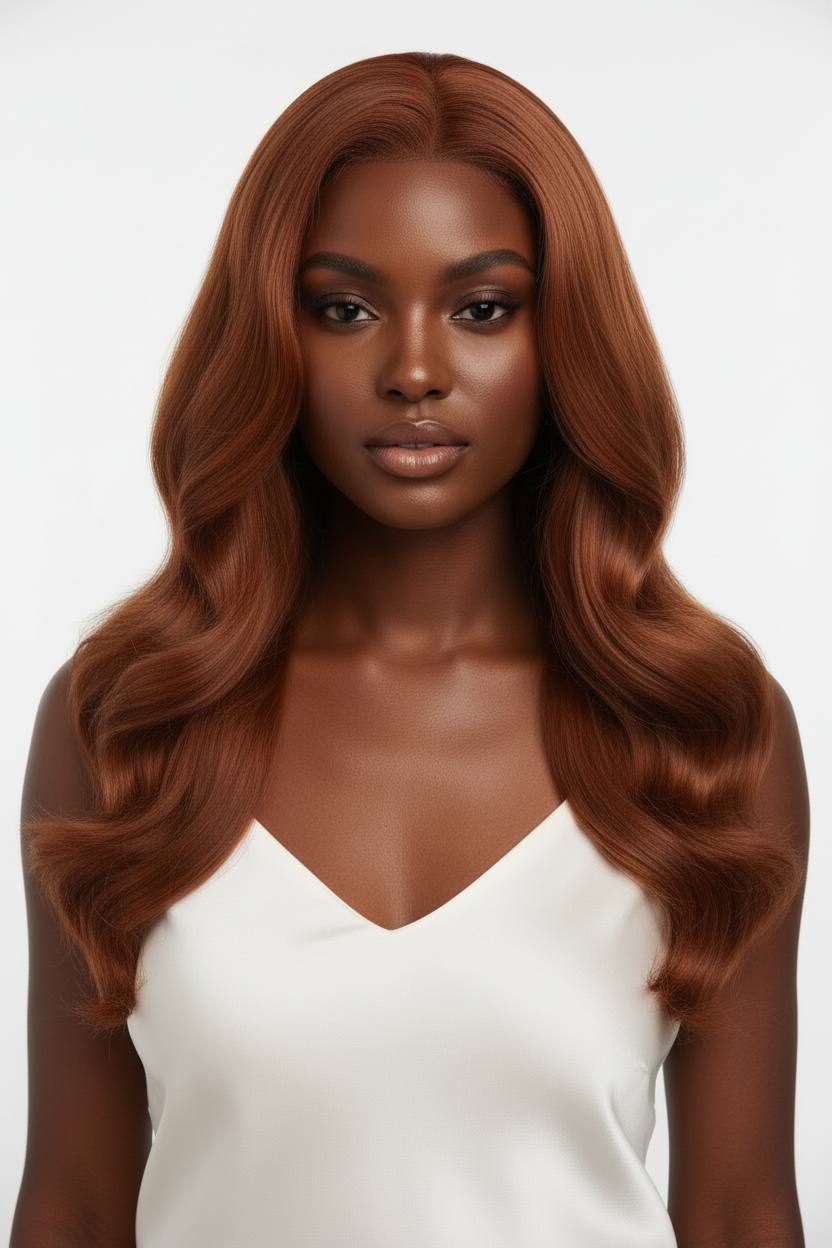 Body Wave couleur brun rougeâtre synthétique 22-26 Pouces
