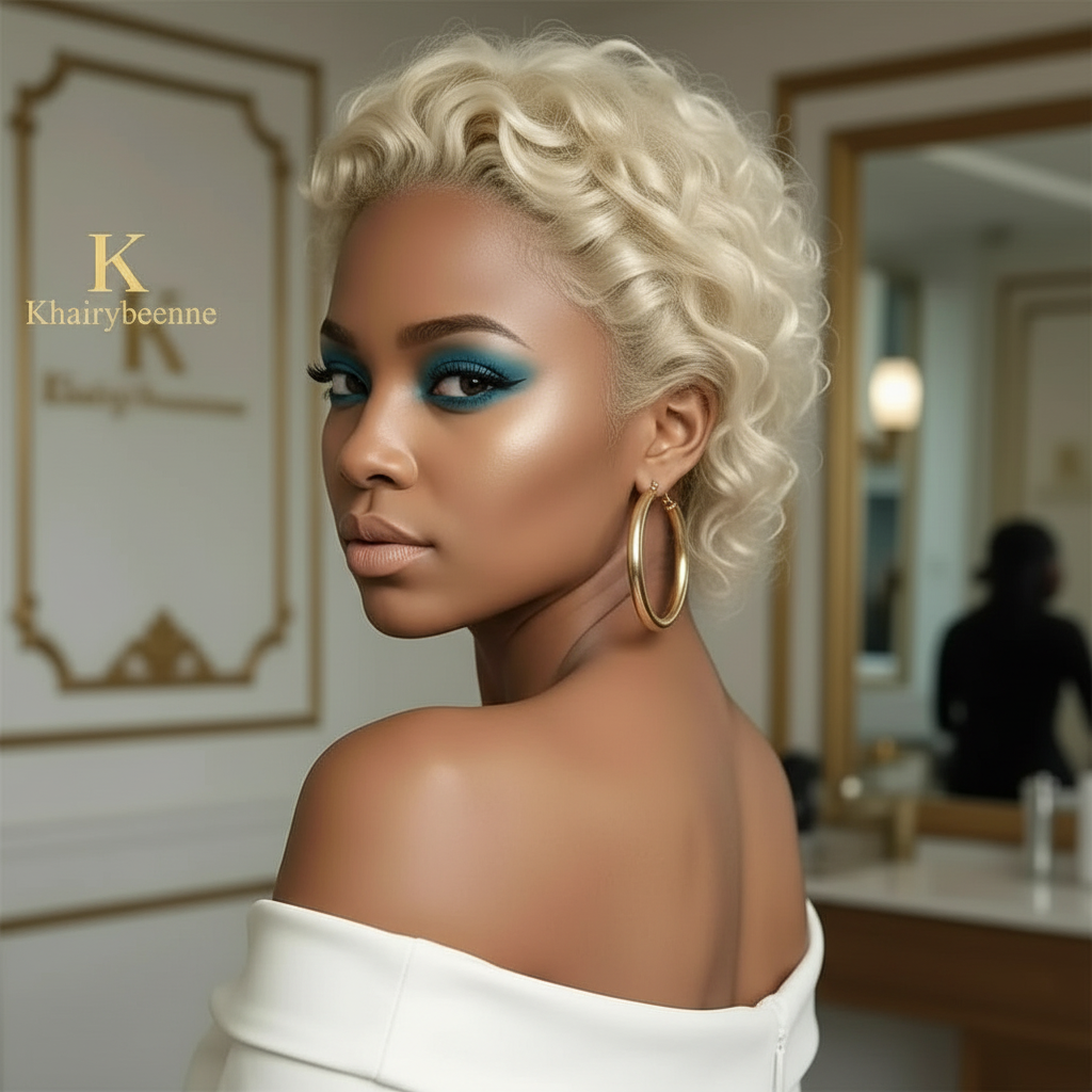 Perruque  Loose Water courte Blonde bouclée (613) 100% naturel 180% HD 8-10 pouces