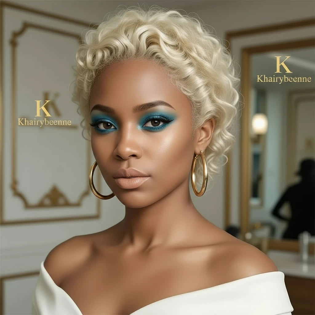 Perruque  Loose Water courte Blonde bouclée (613) 100% naturel 180% HD 8-10 pouces