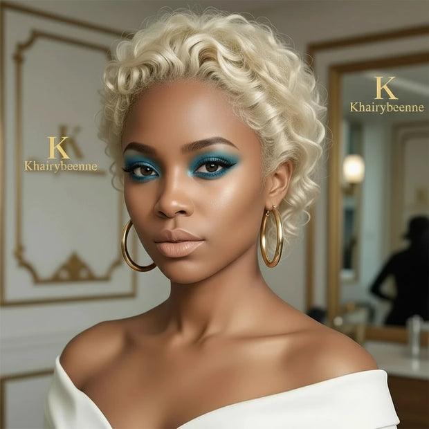 Perruque  Loose Water courte Blonde bouclée (613) 100% naturel 180% HD 8-10 pouces