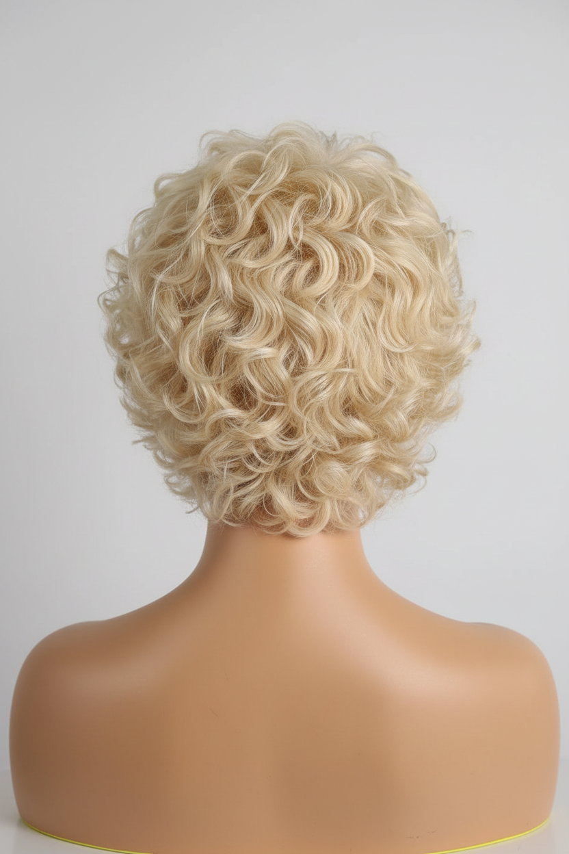 Perruque  Loose Water courte Blonde bouclée (613) 100% naturel 180% HD 8-10 pouces