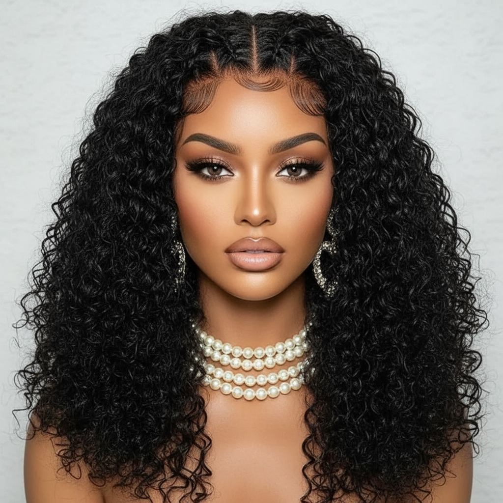 Perruque Kinky Curly  100%naturel couleur 1b Sans colle  180% HD  26“ Pouces avec dentelle frontale et baby hair