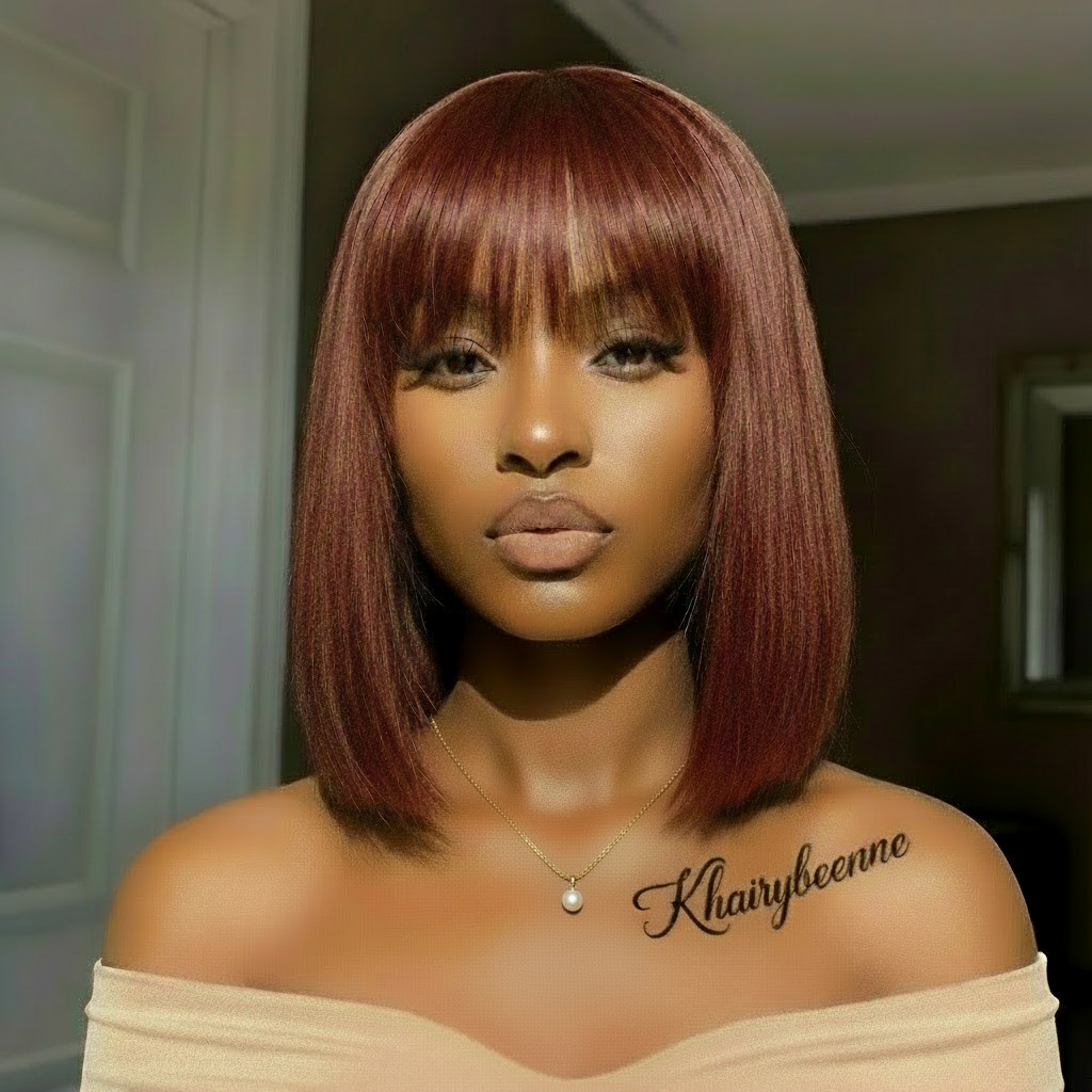 Perruque cheveux lisse avec une frange cheveux 100% Naturels bresilien  Glueless Pret-à-porter