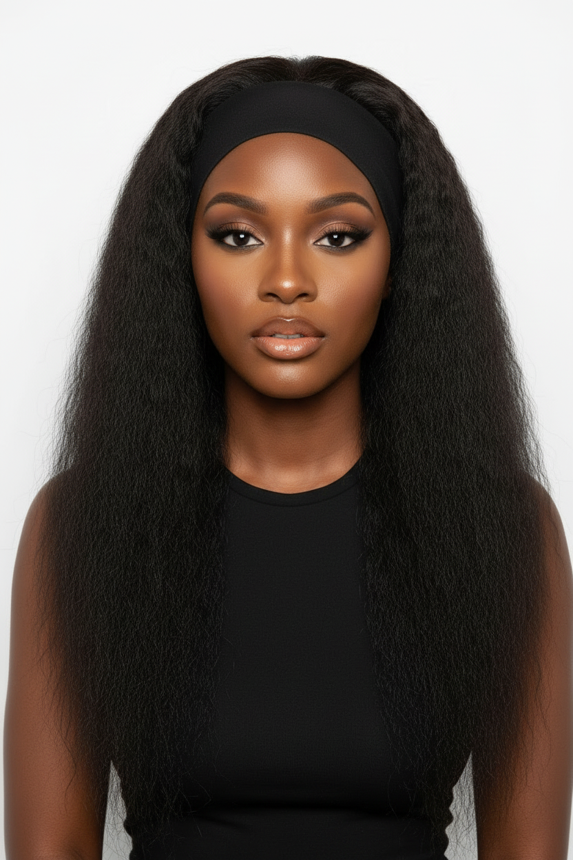 Perruque Bandeau Kinky Straight 30 Pouces – Cheveux Humains, Yaki Straight, Sans Colle
