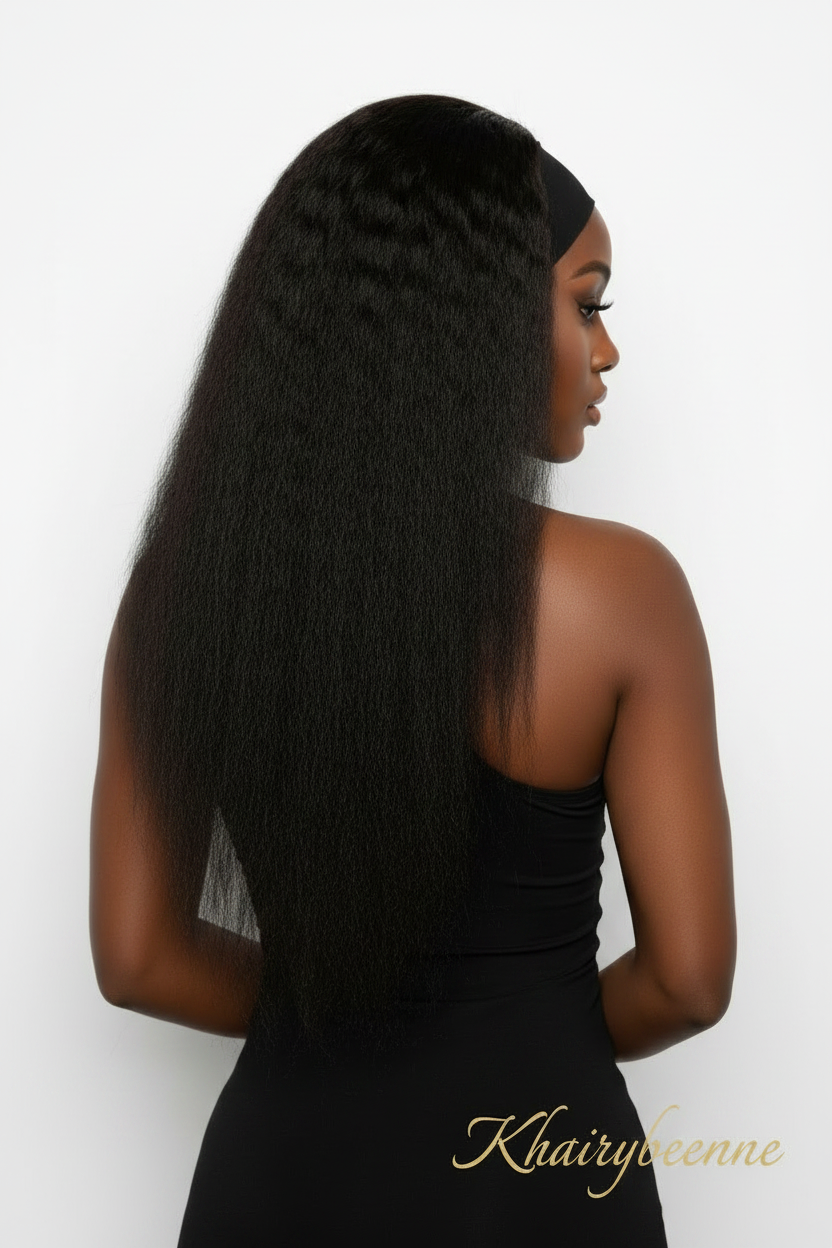 Perruque Bandeau Kinky Straight 30 Pouces – Cheveux Humains, Yaki Straight, Sans Colle