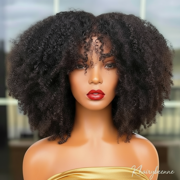 Perruque Afro Kinky Glueless cheveux naturels brésilienne couleur ombre Blonde 4/27 et couleur naturel 180% HD 200%et 250%HD 8-16 pouces