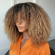 Perruque Afro Kinky Glueless cheveux naturels brésilienne couleur ombre Blonde 4/27 et couleur naturel 180% HD 200%et 250%HD 8-16 pouces