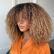 Perruque Afro Kinky Glueless cheveux naturels brésilienne couleur ombre Blonde 4/27 et couleur naturel 180% HD 200%et 250%HD 8-16 pouces