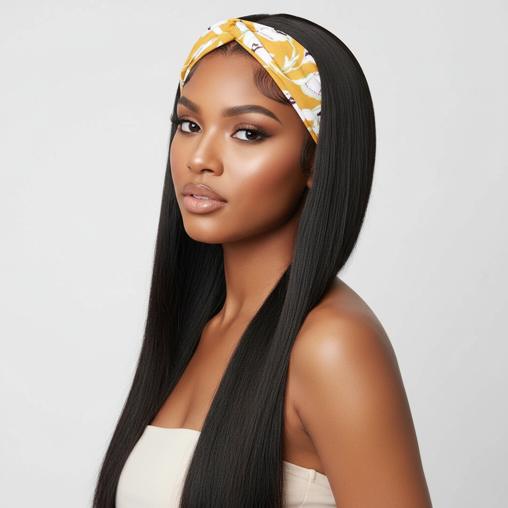 Perruque bandeau Lisse Rémy  100% brésilienne couleur naturelle 16-32 pouces 150% densité