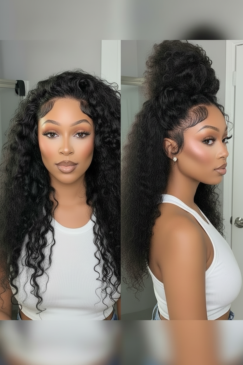 perruque Deep Curly 100% naturelle    180 ou 250% HD  dentelle 360 Full  pré coupée 18- 36 pouces