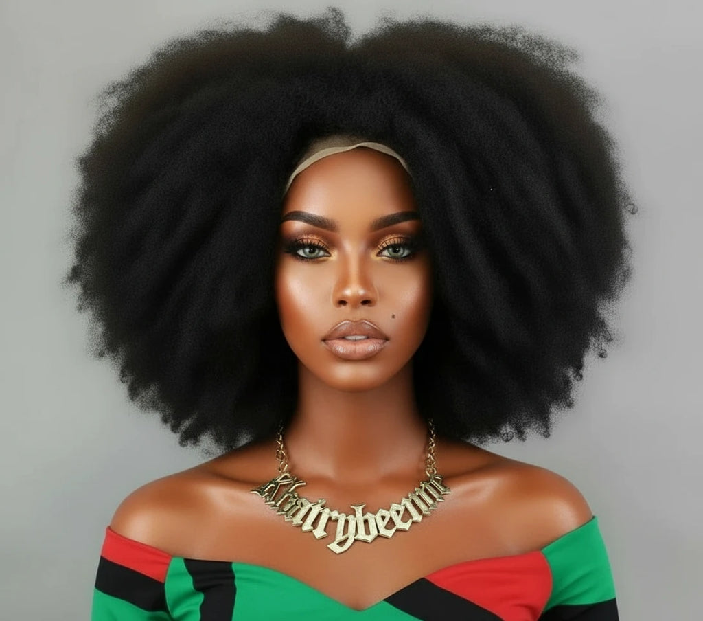 Perruque Afro Kinky 100%naturels couleur naturelle dentelle frontale 4x4  350%HD 12-16 Pouces