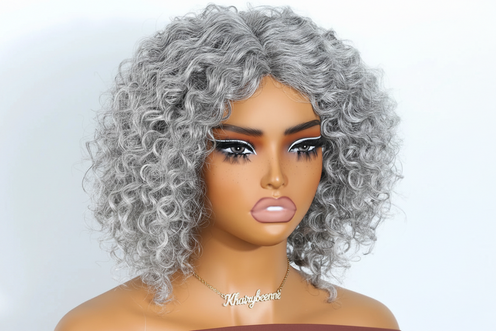 Perruque Bob Afro Kinky Curly — 100% Cheveux Humains Remy | Sans Colle | Gris, 1B, 4/27